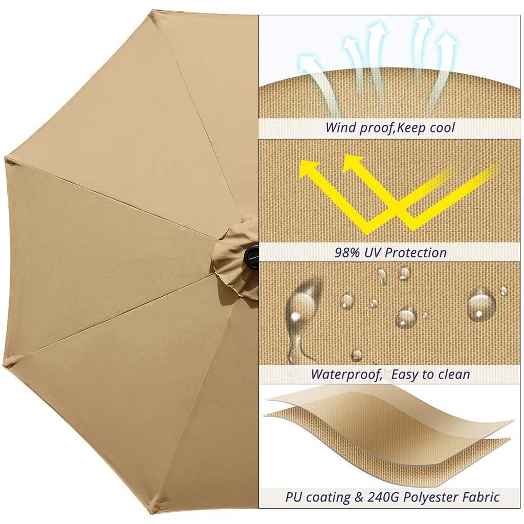 patio umbrella 98% UV Blocked fabric#color_tan
