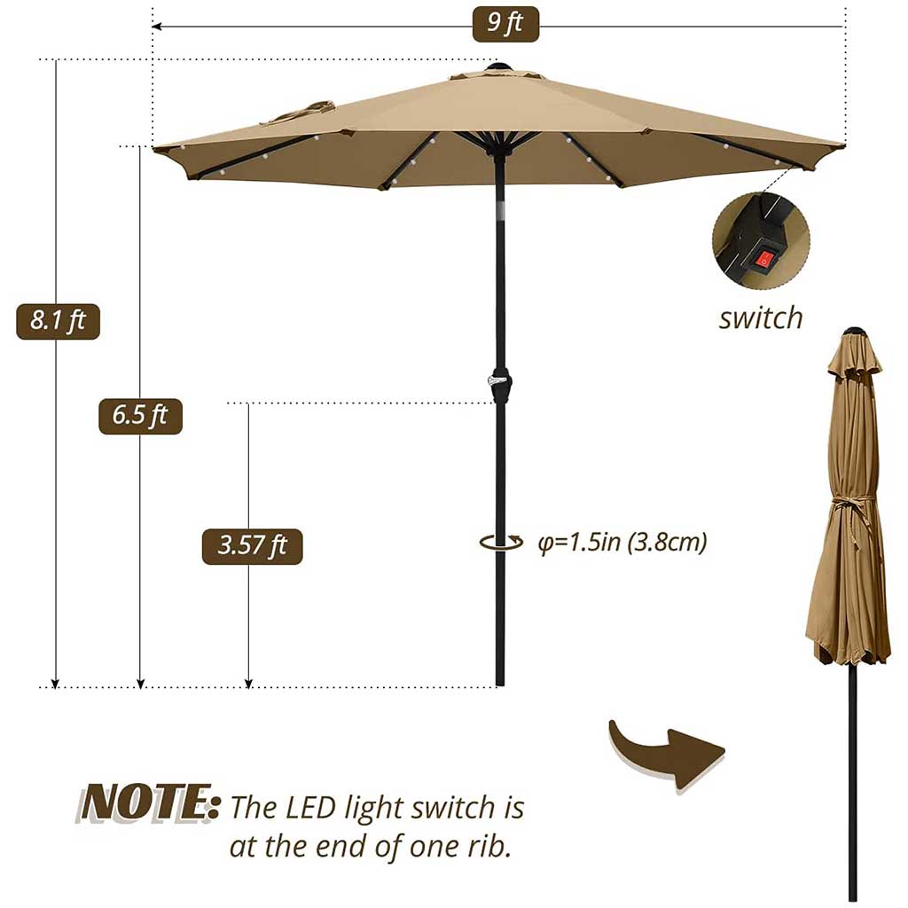 9' Patio Umbrella with Lights Size#color_tan