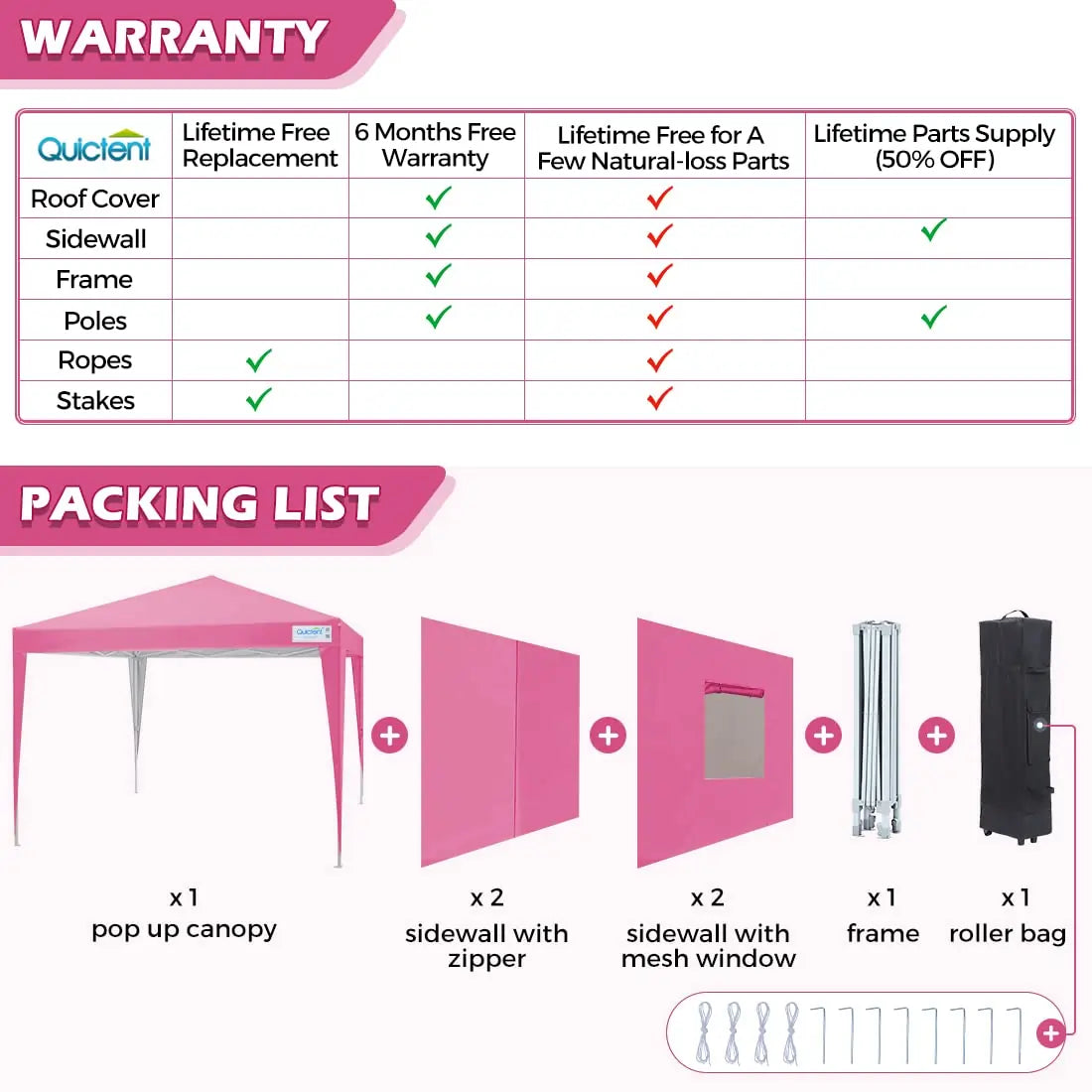pink pop up canopy warranty#color_pink