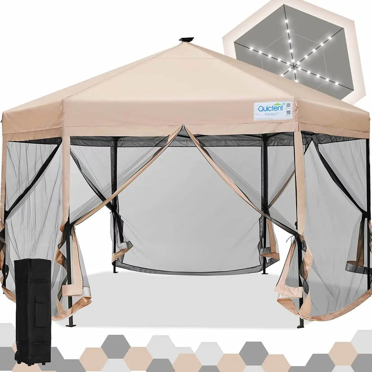 13' x 13' Hexagonal Pop up Canopy with Netting and Lights