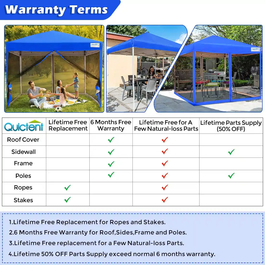 Blue mesh tent warranty list#color_royal blue
