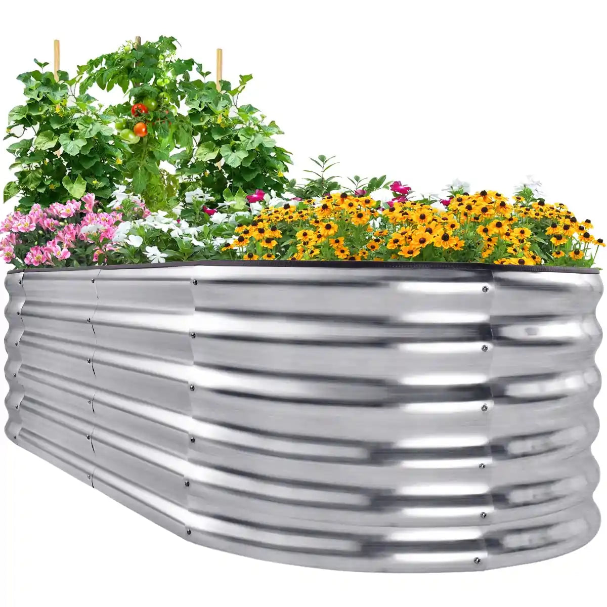silver oval raised flower bed#color_silver