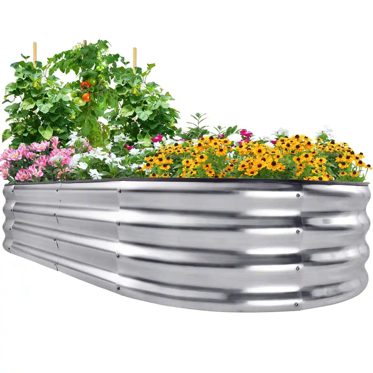silver oval raised garden bed#color_silver