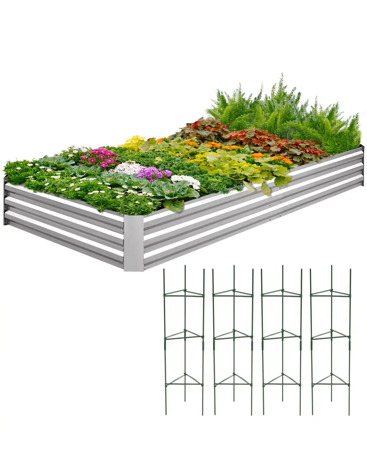 Silver 8' x 4' x 1' Galvanized Raised Garden Bed#color_silver