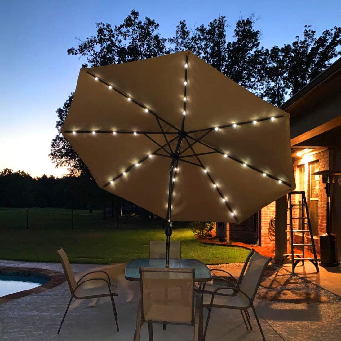 Patio Umbrella with Lights#color_tan