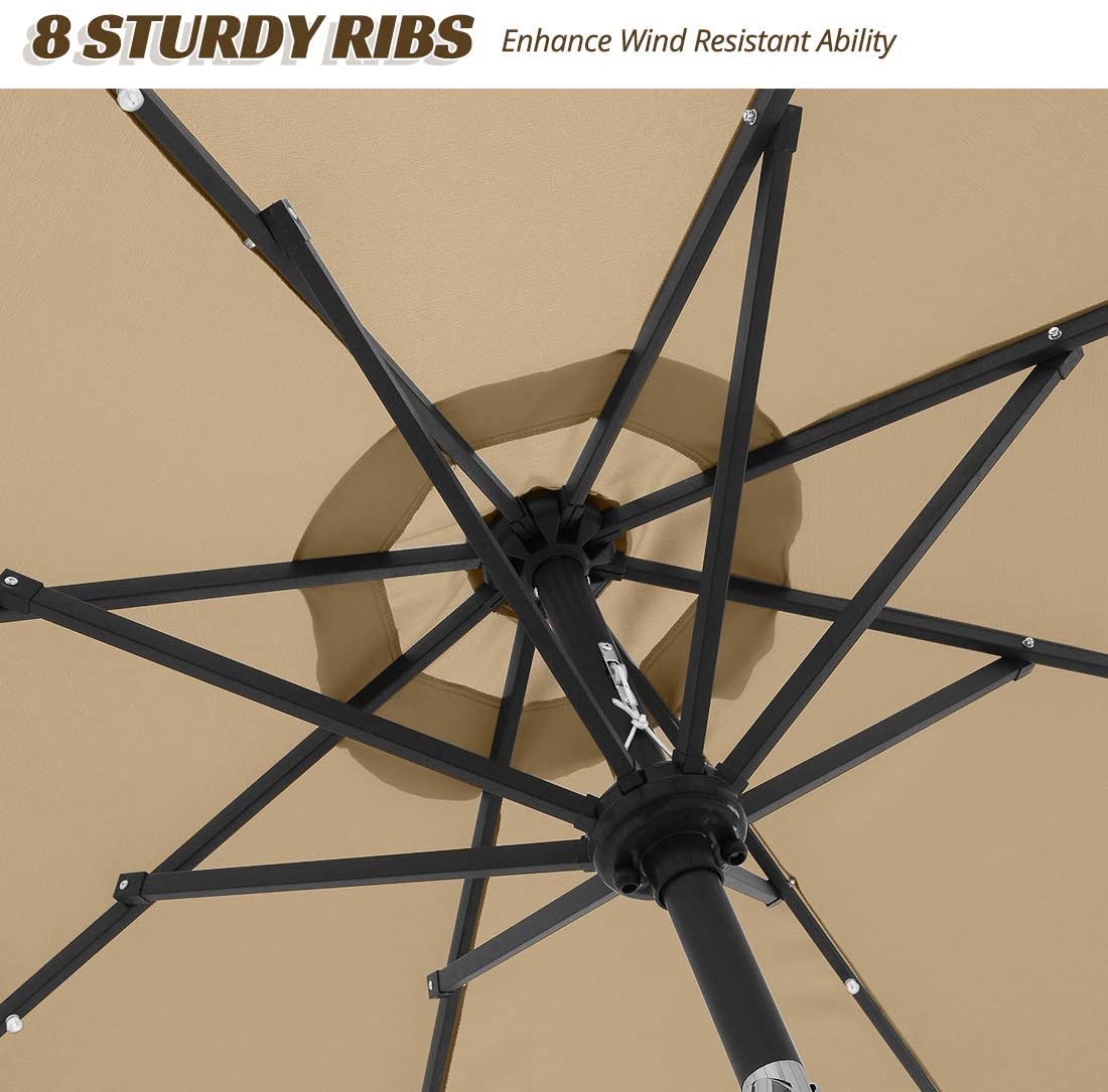 8 Sturdy Ribs of 9ft patio umbrella with lights#color_tan