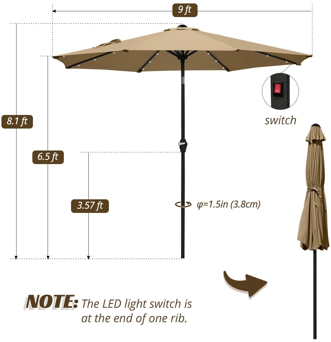 9ft patio umbrella with lights Size#color_tan