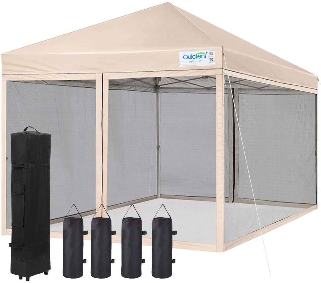 Quictent 8' x 8' Pop Up Canopy with Netting - Tan