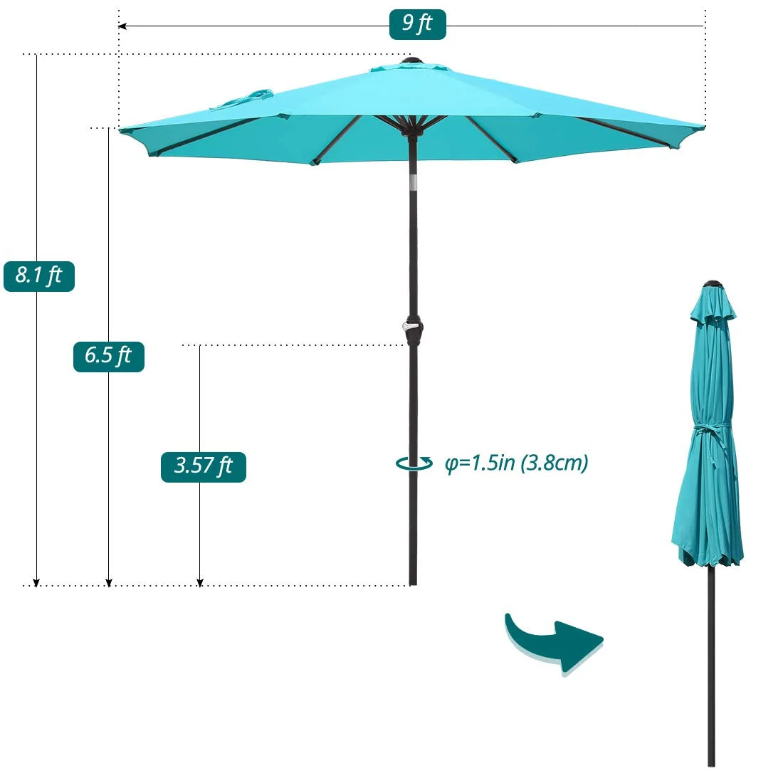 Turquoise 9 ft patio umbrella size#color_turquoise