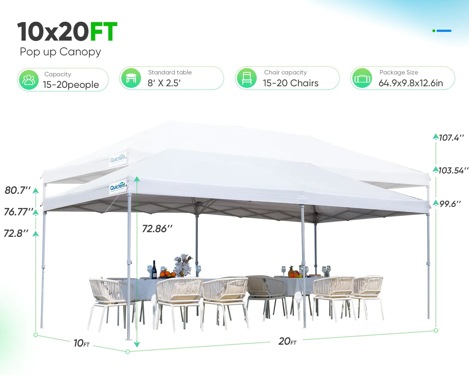 white 10x20 pop up canopy 3 height#color_white