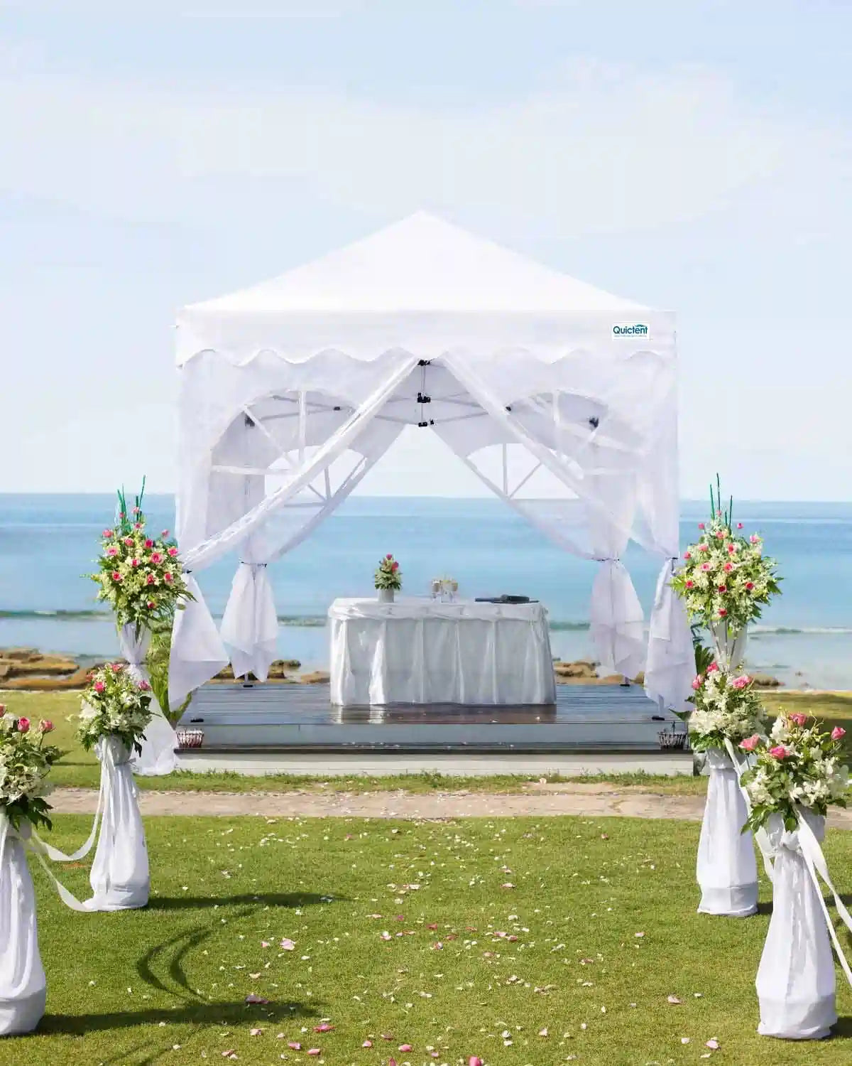 Quictent 10x10 White Canopy Tent with Sidewalls Church Style Windows
