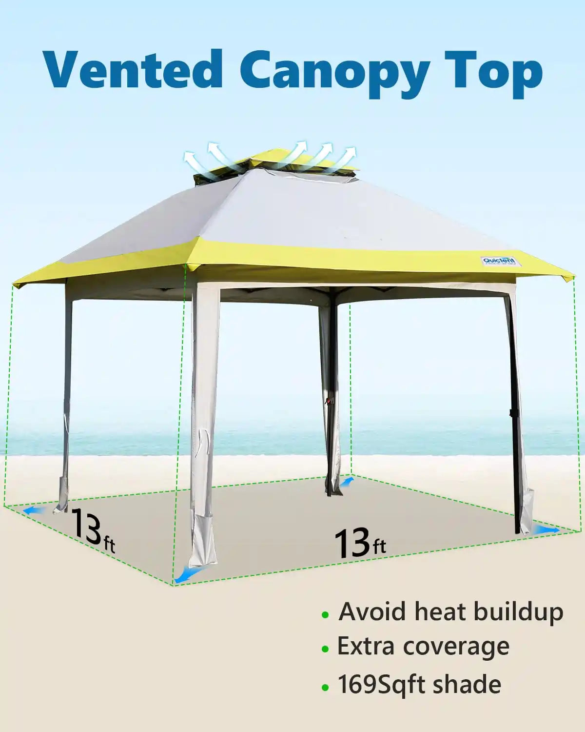 yellow 13x13 gazebo tent vented canopy top#color_gray/yellow